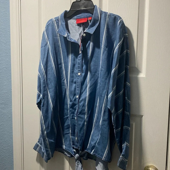 Jennifer, Lopez Striped denim shirt size XL - Picture 1 of 8